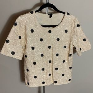 J. Crew Polka Dot White Sequin Top